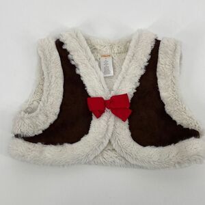 Gymboree Winter Cheer Girls Faux Fur‎ & Suede Christmas Bow Front Vest Small
